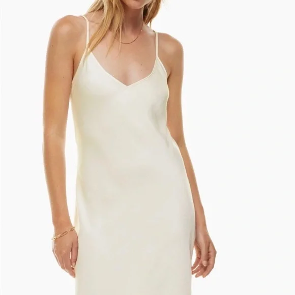 Aritzia Only Slip Satin Midi Dress in Light Birch